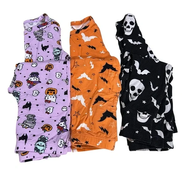3- Posh Peanut Pajamas Sets Halloween Size 2T hello kitty bats Lot Bundle